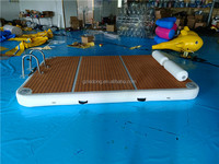 Plateforme flottante gonflable à motif teck avec échelle en acier inoxydable, ponton flottant pour yacht, pour la détente en mer ou en lac