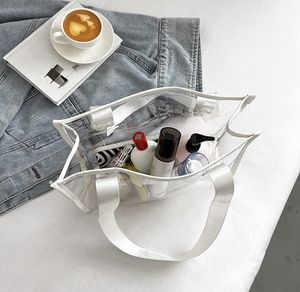 Bolso de viaje transparente holográfico de PVC Rosa transparente de alta calidad, bolsos de mano para mujer con logotipo personalizado, bolsos de mano promocionales de fábrica - Product Image 5