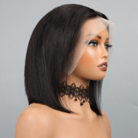 Perruques courtes bob vietnamiennes en gros, sans colle, avec dentelle frontale, cheveux humains, brun clair, dentelle noire naturelle, densité 150 % pour la dentelle