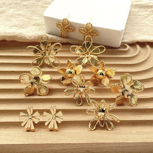 ต่างหูทอง18K 316L สแตนเลสลายดอกไม้สำหรับผู้หญิงคุณภาพสูงกันน้ำได้รวดเร็วเจาะเพทาย - Product Image 2