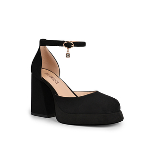 WETKISS Factory Custom Black Suede Shoes Ankle Strap <strong>Closed</strong> Round <strong>Toe</strong> Pumps <strong>Block</strong> <strong>Heel</strong> Pumps Platform Chunky <strong>Heels</strong> for Women - Product Image 1