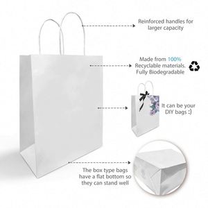 2026 New RC Custom logo Plain White Kraft Paper <b>Bags</b> with Twisted Handles 10x5x13 Inches - Product Image 4