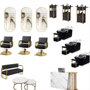 Ensemble de mobilier de salon de coiffure de luxe noir et or, équipement de beauté, chaise de barbier, chaise de manucure et miroir à vendre - Product Image 6