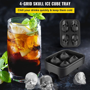 Muestra gratis logotipo personalizado 4 rejilla 3D silicona whisky bola de hielo molde gigante cráneo hueso bandeja herramientas BPA reutilizable forma de cubo comida - Product Image 5