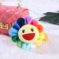 Porte-monnaie en peluche tournesol coloré, porte-clés, breloque de sac visage souriant mignon, mini accessoire de rangement multicolore, cadeau