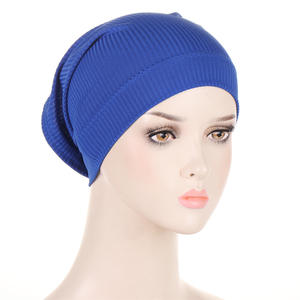 Vente en gros dames couleur unie filetage sous-capuchon turban de haute qualité casquettes correspondant à la dernière série plaine sous-capuchon - Product Image 5