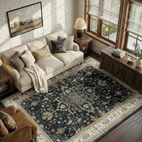 Tapis antidérapant noir beige vintage à motifs floraux bohèmes, adapté aux animaux domestiques, facile à nettoyer, lavable, pour salon, chambre, salle à manger, décoration intérieure