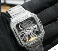 Montre automatique squelette AAA entièrement sertie de moissanite VVS en acier inoxydable, style Carter Santo, modifiée pour le marché secondaire, montre homme Hip Hop