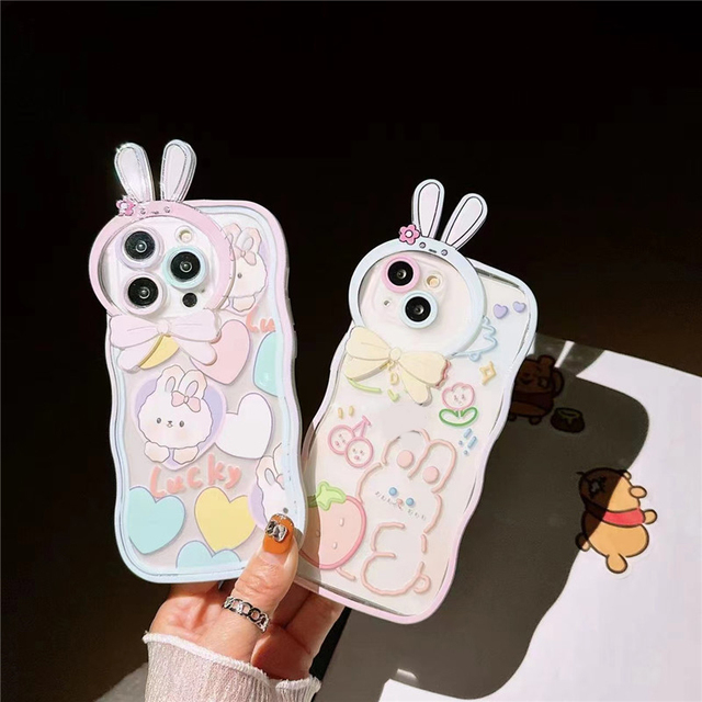 Bunny Ears Anime Waves Mobile Phone Case Cover for Iphone 12 13 14 15 Pro Max Cute Phone Cases