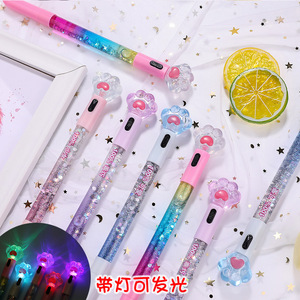 Cat Paw Quicksand Gel Pen 0.5mm Glowing Light Up Office <b>School</b> Stationery - Product Image 1
