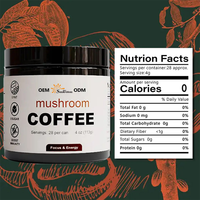 Mélange de café aux champignons OEM/ODM - Énergie naturelle à base de plantes et goût doux, favorise la concentration quotidienne et le calme, renforce l'immunité 4.oz 113g