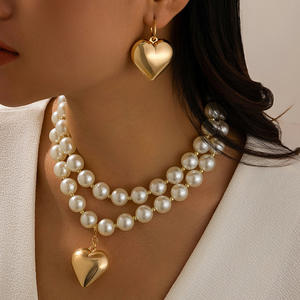 طقم أقراط قلادة على شكل قلب الخوخ بطراز سايبر للنساء ، مجوهرات أنيقة راقية مطلية بالذهب لحفلات الزفاف ، مزاجية بسيطة - Product Image 1