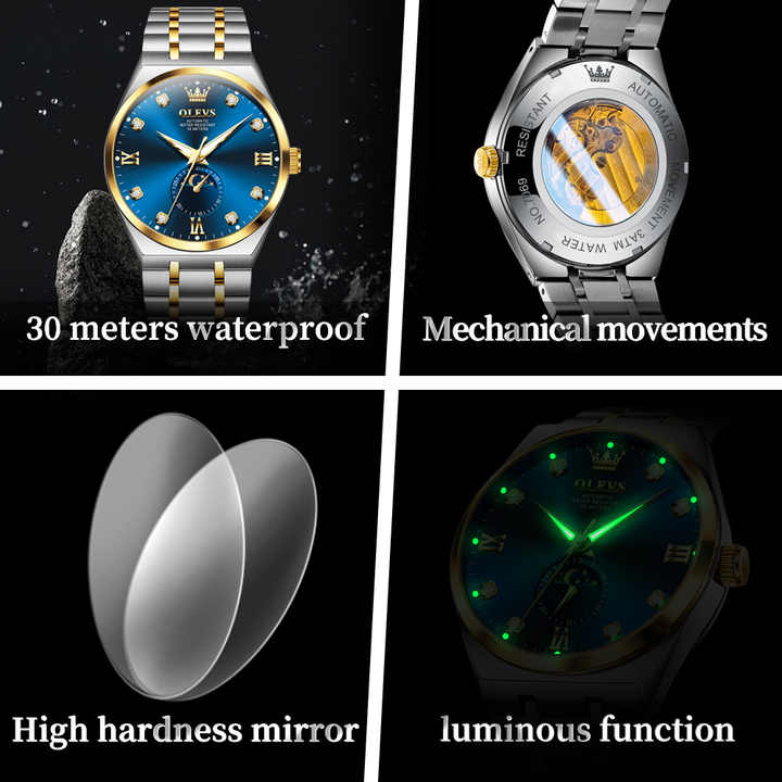 OLEVS 7069 nouveauté montre mécanique pour homme de marque authentique bracelet en acier inoxydable lumineux Phase de lune design de montre d'affaires