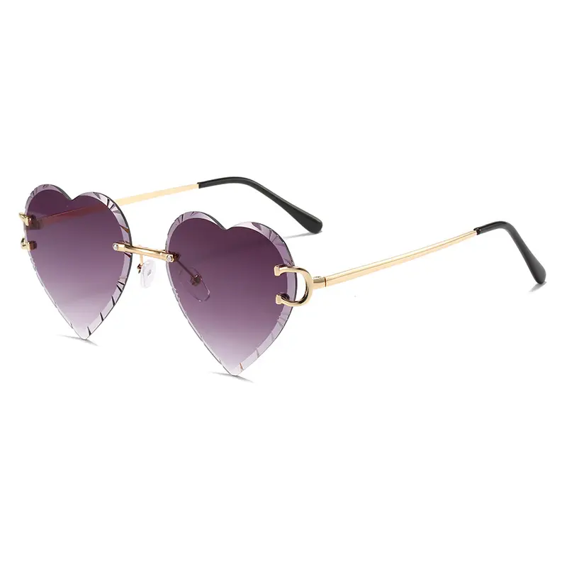 Sunglasses 2022 Modern Cute Custom Shades Alloy Gold Temple Rimless Love Heart Shaped Gradient Colors Sun Glasses Manufacturer