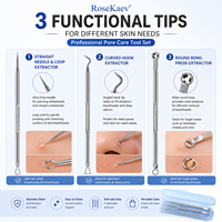 Kit d'aiguilles anti-acné en acier inoxydable, 3 types, extracteur de points noirs, outils de suppression des boutons avec boîte de rangement pour soins du visage