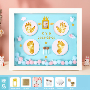 Handmade 100 Ngày Gỗ Khung Ảnh Với Trăng Tròn Tay Và Dấu Chân Thai Nhi Tóc Trên Một Pad Bé Lưu Niệm - Product Image 3