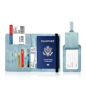 BSBH Lot de 2 porte-passeport de voyage et étiquette de bagage en cuir PU avec initiales