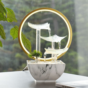 Living Room Water Fountain Ornament Round Glass Lotus <b>Leaf</b> With Backlight Office Desk Decoration - Product Image 2