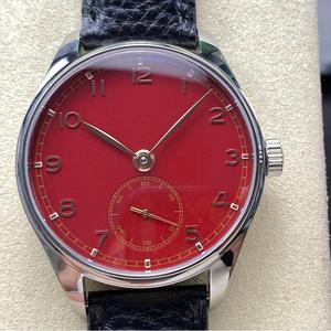Montre unisexe de luxe 43 mm Cadran rouge Mouvement Shanghai Cristal saphir Bracelet en cuir Design minimaliste Édition de créateur personnalisée - Product Image 1