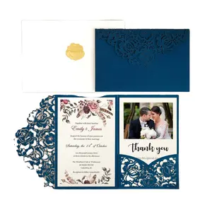 การ์ดเชิญงานแต่งงานพร้อมซองกระดาษตัดด้วยเลเซอร์สำหรับวันครบรอบแต่งงาน