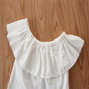 Vente en gros de vêtements pour enfants, nouveaux modèles, ensembles de vêtements pour enfants, t-shirts blancs unis et robe longue jaune - Product Image 2