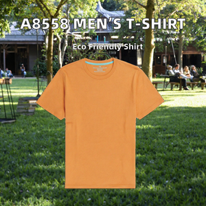 Camiseta de Cuello Redondo Naranja para Hombre, Manga Corta, Corte Regular, Color Sólido con Ribete en Contraste, Estilo Casual - Product Image 2