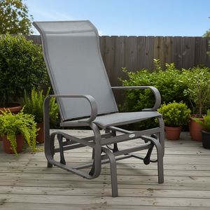 Fauteuil à bascule gris D0100XFFYLJ avec structure métallique, balançoire d'extérieur confortable au design contemporain - Product Image 2