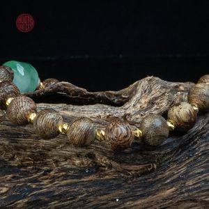 Bracelet en Bois d'Agar Rare et Pliant, Perles de 6 mm, Pierres de Jade Mélangées et Breloque Dorée, Style 17, Bijoux Spirituels de Luxe - Product Image 6