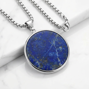 Collier pendentif en lapis-lazuli naturel pour homme, plaqué or/argent 18K PVD, acier inoxydable 316L, pierre précieuse, anti-ternissement, minimaliste, OEM - Product Image 2