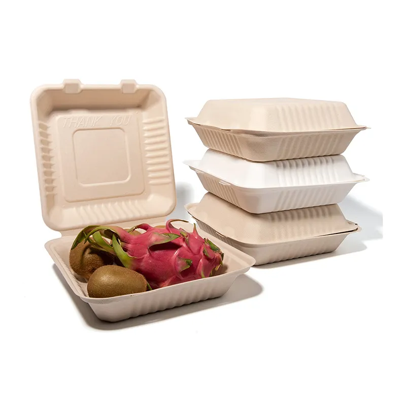 इको फ्रेंडली 3 कम्पोपोस्टेबल क्लैमशेल पैकेजिंग भोजन के लिए भोजन के कंटेनरों को दूर ले जाने के लिए