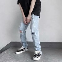 Jean en denim pour homme, coupe skinny, avec détail de bordure 'Proverb Hem' et 'Adage', en gros