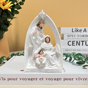 Statue <span class=keywords><strong>de</strong></span> <span class=keywords><strong>la</strong></span> <span class=keywords><strong>Sainte</strong></span> Famille en résine blanche, design arche étoilée, décoration religieuse d'intérieur et d'extérieur, ornement <span class=keywords><strong>de</strong></span> Noël et <span class=keywords><strong>de</strong></span> Pâques - Product Image 1