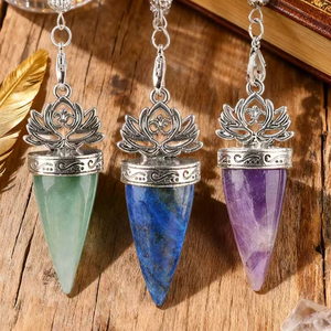 Péndulo <span class=keywords><strong>de</strong></span> Piedra <span class=keywords><strong>de</strong></span> Cristal Semipreciosa Natural Vintage, en Forma <span class=keywords><strong>de</strong></span> Cono <span class=keywords><strong>de</strong></span> Loto Plateado Antiguo, Herramienta <span class=keywords><strong>de</strong></span> Meditación Reiki y Radiestesia, Venta Caliente - Product Image 6