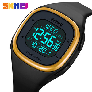Skmei Digital Watch Men Black Gold TPU Strap 50M Waterproof LED Display Multifunction Square Case - Product Image 2