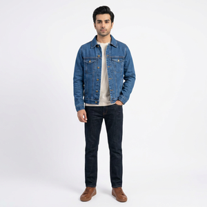 Chaquetas Vaqueras de Algodón 100% Personalizadas al por Mayor para Hombre, Cortavientos, con Capucha, Estilo Vintage, Cuello Alto, Otoño Invierno, Sólidas, Transpirables, Estilo Urbano - Product Image 1