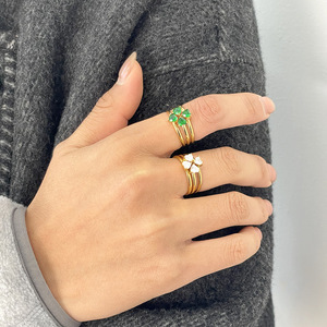 Four Leaf Clover Stacked <b>Rings</b> 18K <b>Gold</b> Plated Emerald And Diamond Women's Jewelry Gift Fashion <b>Ring</b> <b>Set</b> - Product Image 3