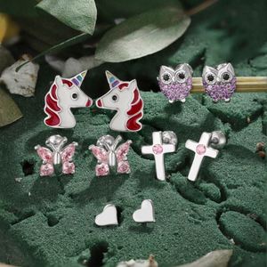 Dylam Hypoallergenic Nickel Free 925 Sterling <b>Silver</b> Kid Children 5A CZ Cubic Zirconia Tiny Enamel Unicorn Shape <b>Stud</b> Earrings - Product Image 2