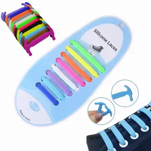 16 Cái/bộ Trẻ Em Người Lớn Lười Biếng Flat Sport Dây Giày Cao Su Bền Không Thấm Nước Stretchy Silicone Đàn Hồi Tieless Không Tie Giày Ren