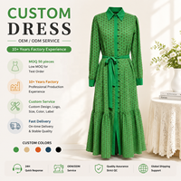 Chemise longue décontractée pour femme en mousseline jacquard à petits pois verts, col chemise, manches longues, ceinture à la taille naturelle, ourlet à volants, style streetwear romantique