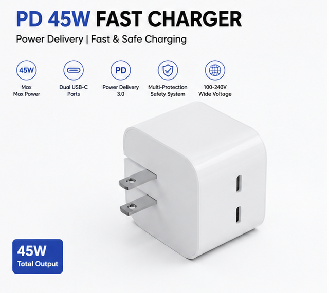 45W Dual USB-C PD Fast Charger USB C Wall Charger Power Adapter for IPhone 16/15, Samsung, IPad, MacBook Air OEM ODM