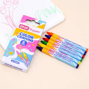 Cheap School Stationery Wax Crayons Customized Logo 6 Colors Crayon Set for Kids Stationery Set