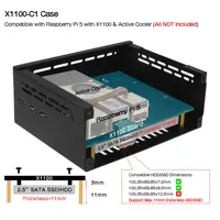 Casing Logam X1100-C1 untuk Raspberry Pi 5 X1100 2.5 "SATA SSD Board TIDAK mendukung papan X1011