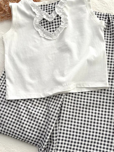 Conjunto de Ropa Casual para Niñas, Chaleco Informal de Algodón Puro con Borde, Pantalones Anchos Tipo Culotte - Product Image 5