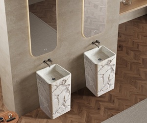 Artificial Stone Hand Wash Round Square Pedestal <strong>Basin</strong> Free Standing Sink Marble Grain Artificial Stone Standing Sink <strong>Big</strong> Size - Product Image 4