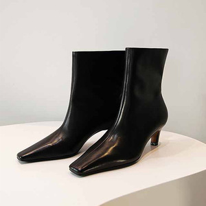 <span class=keywords><strong>Bottines</strong></span> en cuir noir pour femmes, bout carré, talon kitten, <span class=keywords><strong>bottines</strong></span> tendance pour tous les jours et le bureau, vente en gros - Product Image 3