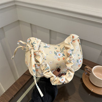 Nouveau Sac à Main Plissé Tendance 2026 Style Frais Polyvalent, Sac à Bandoulière Floral Élégant pour Femme en Polyester avec Fermeture Éclair