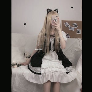 Kawaii <strong>Lolita</strong> Maid Dress Pink Goth Gothic Birthday Party Dress Puff Sleeve Japanese Harajuku Ruffle Lace-up Soft Girls - Product Image 5