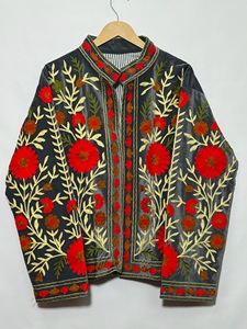 Women's <b>Velvet</b> <b>Jacket</b> Mandarin Collar Hand Embroidered Floral Pattern Full Sleeve Autumn Style - Product Image 1