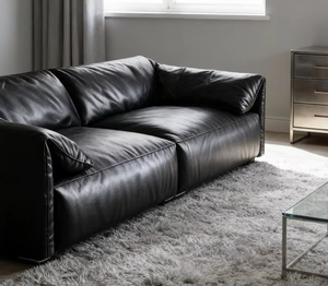 Set Divano in Pelle Orecchio d'Elefante, Design Moderno Minimalista Nero con Motivo Italiano in Piume per Salotto - Product Image 2