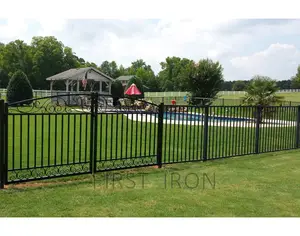 Easy installation wrought solid iron garden privacy fence for green grass